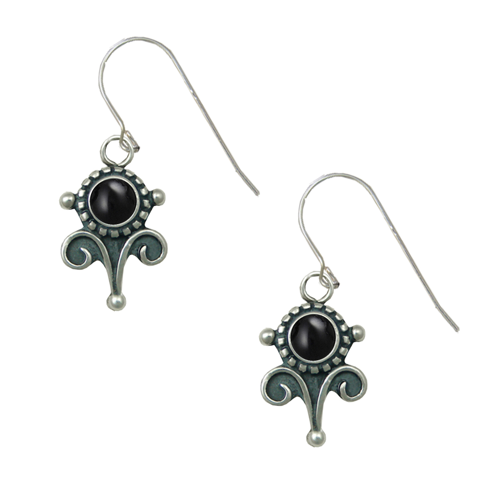 Sterling Silver Petite Black Onyx Gemstone Drop Dangle Earrings